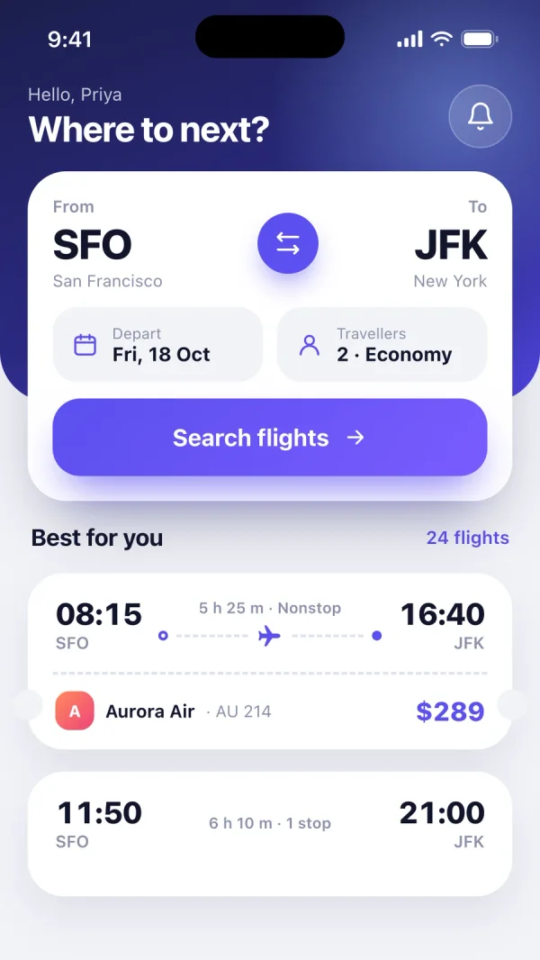 Flight booking app template